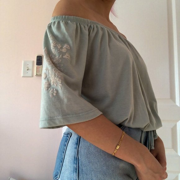 Off-The-Shoulder Flowy Ardene Top Mint Green - Picture 3 of 4